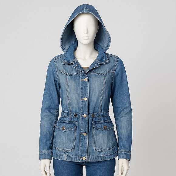 ONLY Women’s Denim Hooded Jacket Medium Wash Casual Utility Style M - Picture 10 of 10